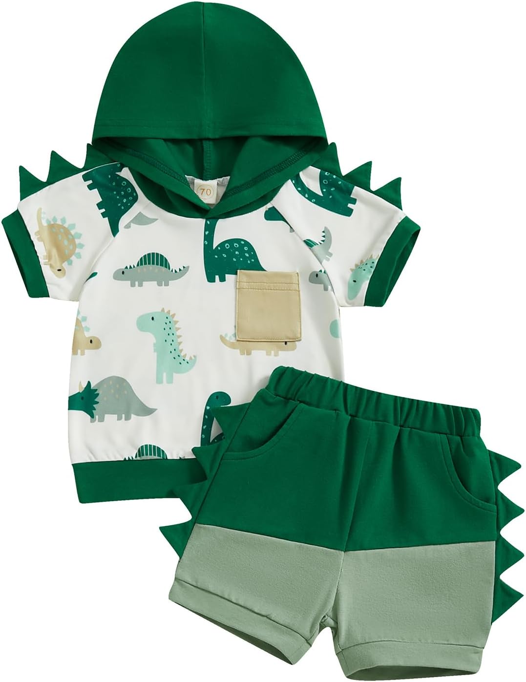 Toddler Baby Boy Summer Hooded Outfit Contrast Color Short Sleeve T Shirt Top Elastic Shorts Summer Clothes Set