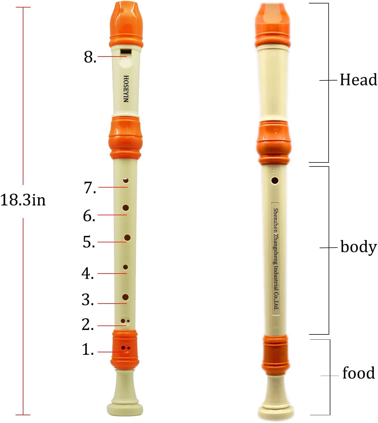 Alto Recorder Baroque style F Key 8 Holes Recital Level Soprano Recorder for Beginners Kids students (orangish white)