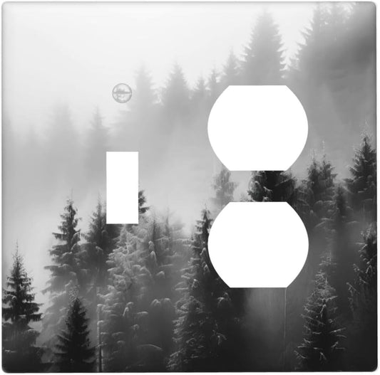 Foggy Forest Natural Scenery Retro Tree Pine Wallplates 1 Toggle 1 Duplex Switch Plate Electrical GFCI Faceplate Decorative Light Switch Covers for Bed Room Living Room Decor