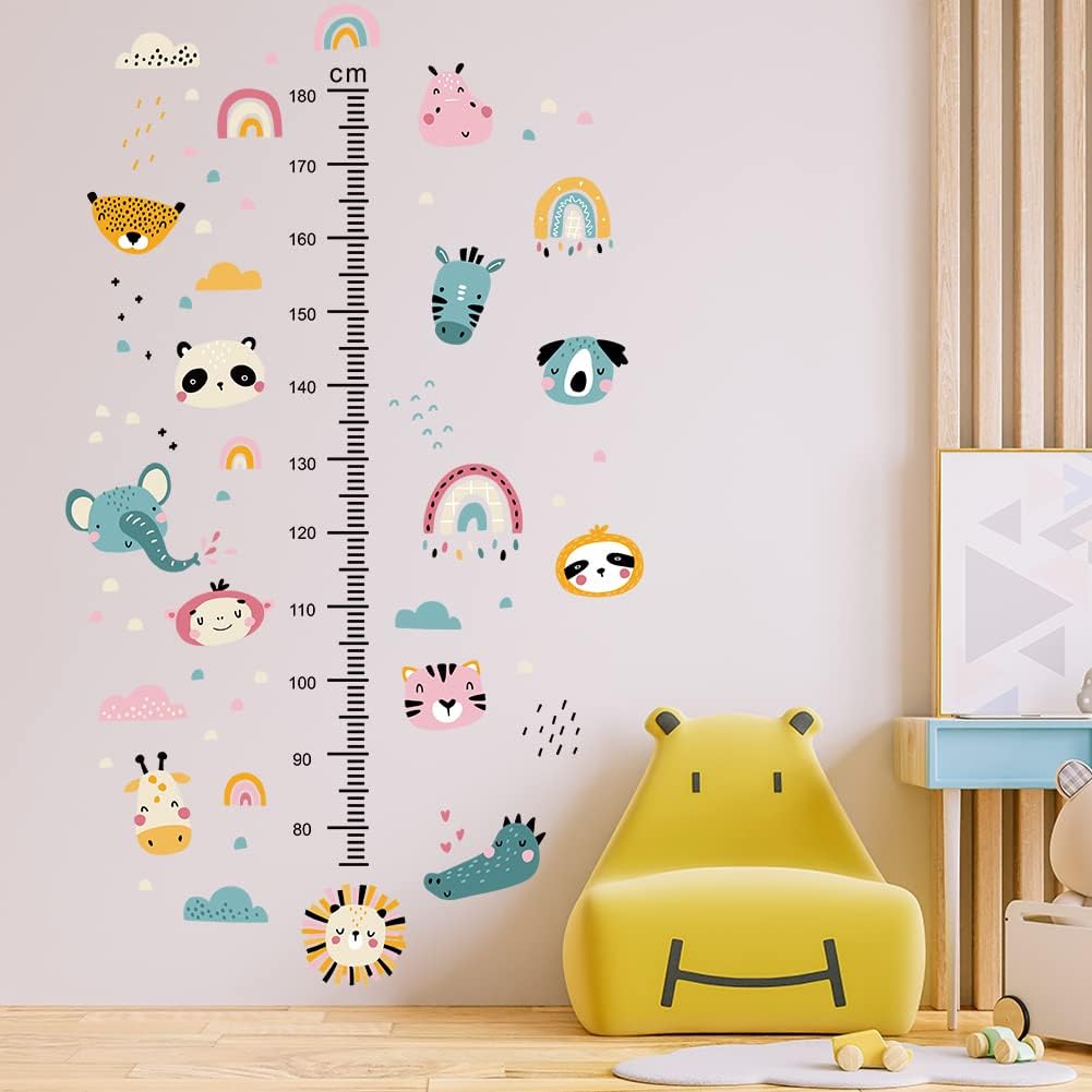 Kids Measuring Height Wall Decals Cute Cartoon Animal Stickers DIY Removable Peel and Stick Kids Room Wall Decoration for Boys and Girls Bedroom Nursey Classroom Playroom Decal