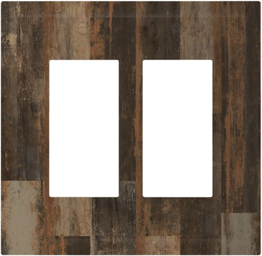 Rustic Brown Wood Grain Dark Oak Decorative Outlet Covers 2 Gang Double GFCI Rocker Electrical Wall Panels Light Switch Cover Plate for Farmhouse Home Decor