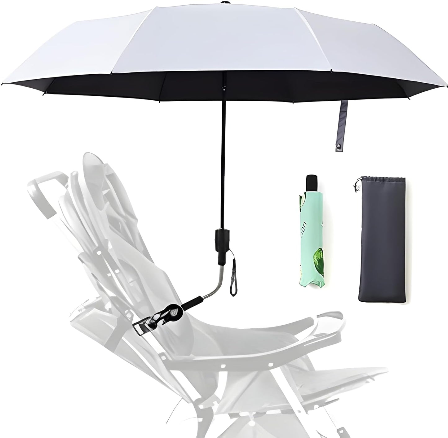 Universal Baby Stroller Sun Protection Parasol, with Umbrella Clip Fixing Device, UPF 90+ UV Protect Pushchair Sun Parasol (Silver)
