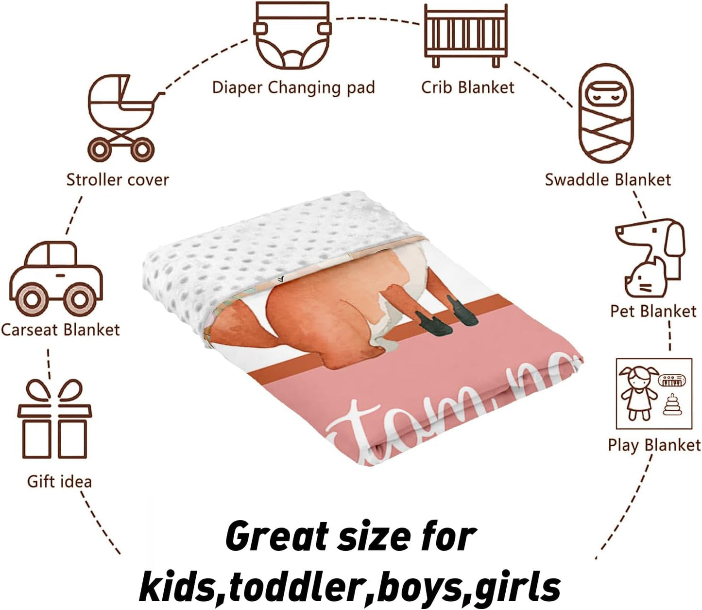 Custom Name Crib Bedding Set - Fox Theme, Personalized Nursery Bedding 3-Piece Set– Soft Blanket, Fitted Sheet, Changing Pad Cover – for Newborns Girls Nursery Gifts