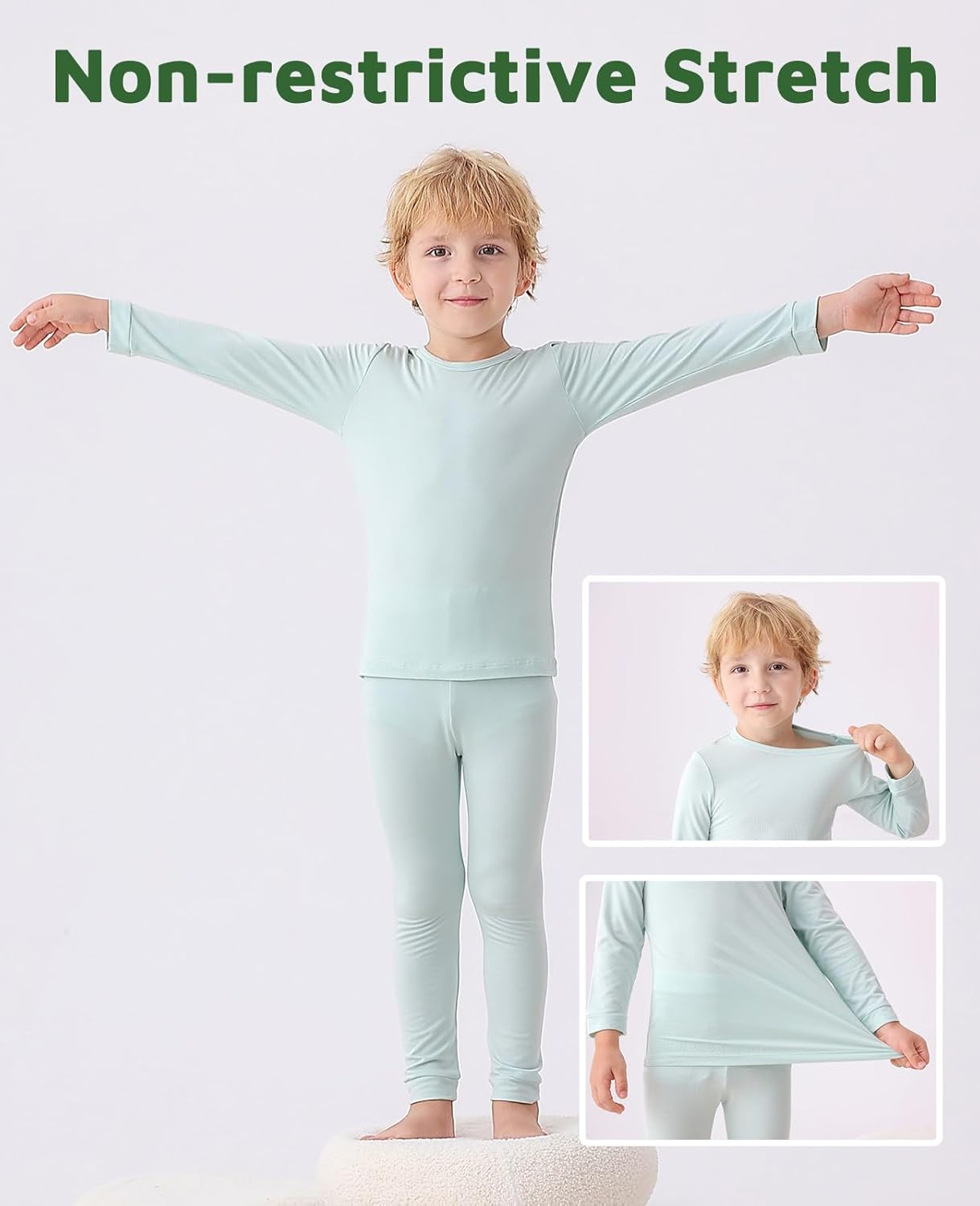 JunNeng Bamboo Viscose Pajamas for Toddler Baby, Boys Girls Solid Snug Fit Pajamas Long Sleeve Sleeper