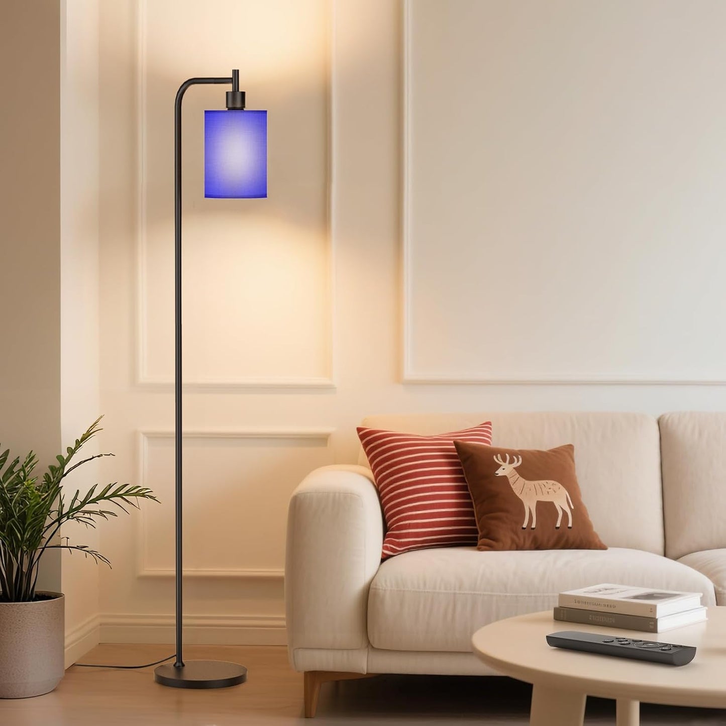Floor Lamp with Linen Shade, Dimmable Tall Standing Lamp with Remote Control & 3 Color Temperatures, Modern Floor Lamps for Living Room Bedroom Office Corner, 9W LED Bulb Included