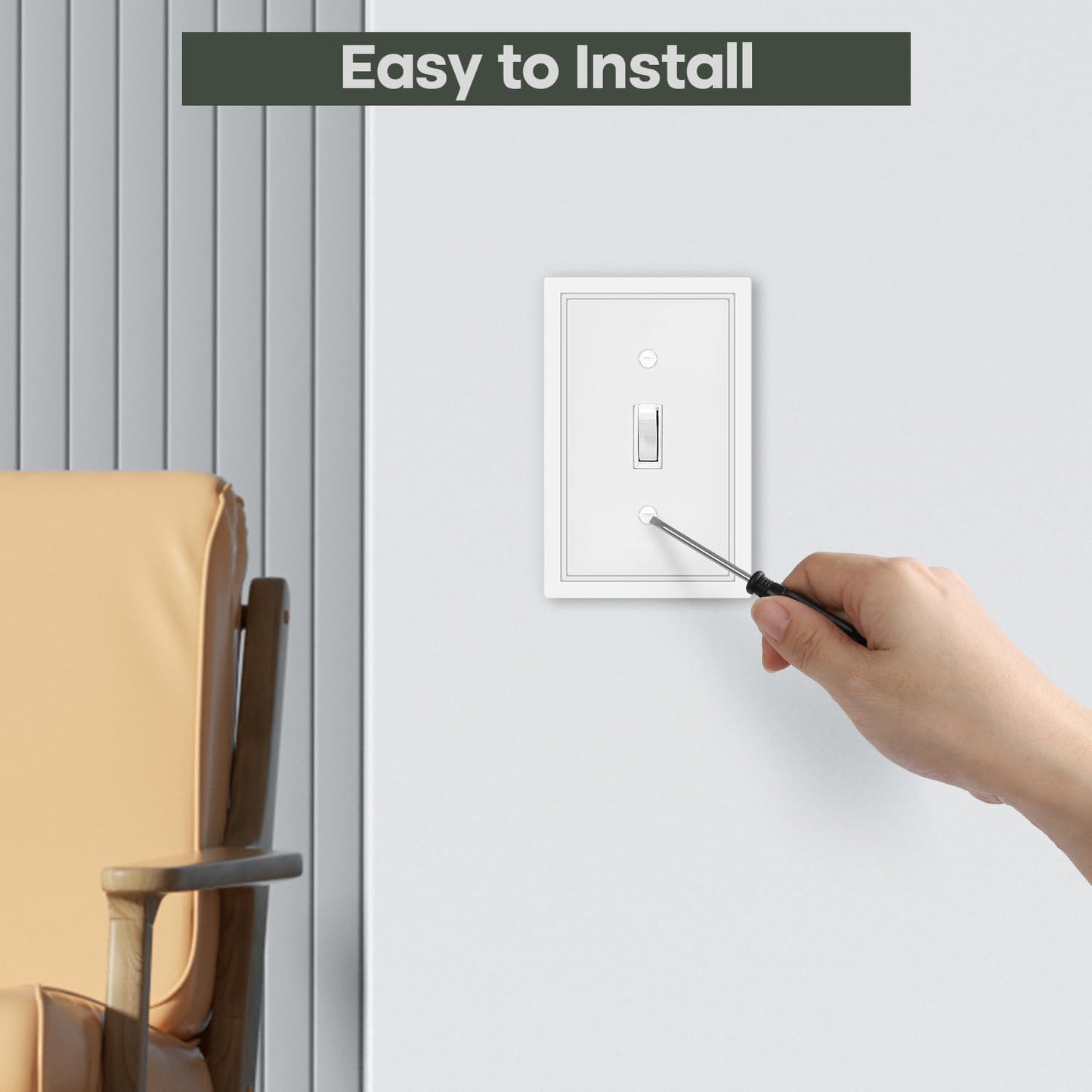 White Decorative Light Switch Cover Plate, Classic Single Toggle Switch Plate Covers, Natural Bamboo Fiber 1 Gang Wall Plates for Bathroom Kitchen- 4 Pack