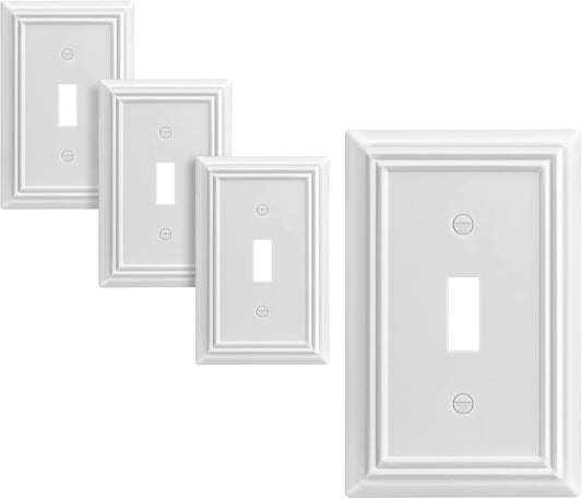 DEWENWILS 4-Pack Toggle Wallplate, Metal Light Switch Covers with White Finish, Heavy Duty Face Plates