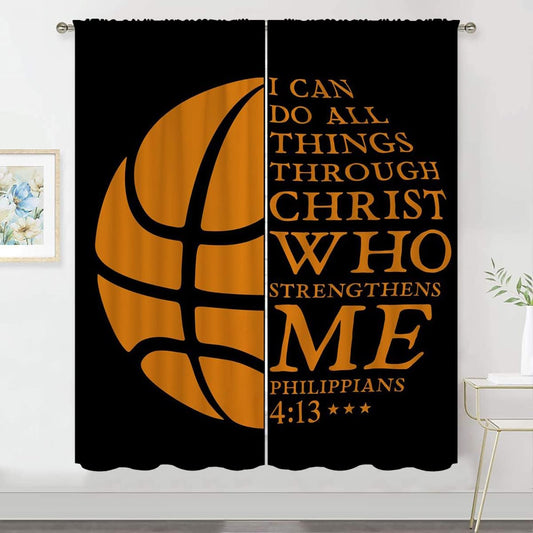 Basketball Blackout Curtains for Boy Girl Room Darkening Decor,Sport Theme and Motto Dark Background Bedroom Living Room Home Rod Pocket Thermal Insulated Window Curtain/Drapes Panel,63x63 Inch…