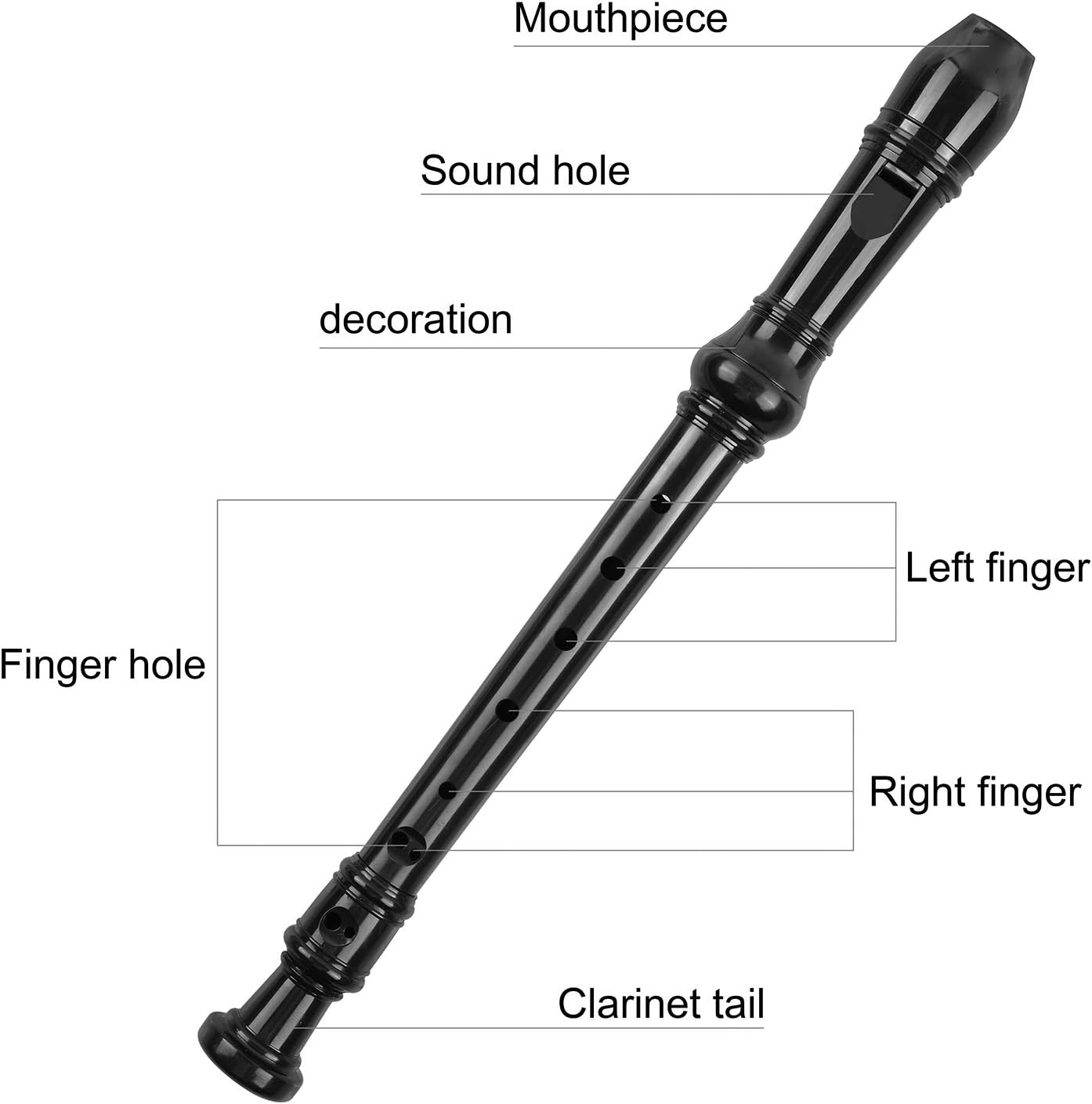 Soprano Recorder Descant Flauta Recorder 8 Hole ABS Clarinet German Style Treble flute C Key With Fingering Chart Instructions with Cleaning Rod Bag 3 Pack