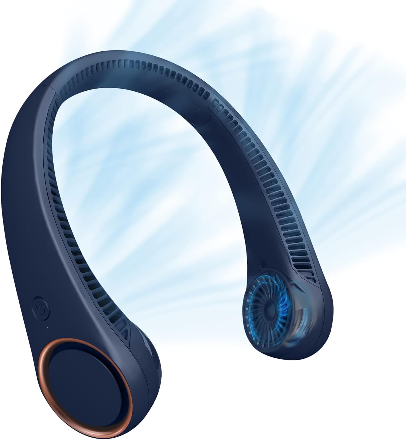 CIVPOWER Neck Fan: Portable Personal Neck Cooling Rechargeable Bladeless Fan - Hands Free 3 Speed 4000 mAh Battery USB Operated Wearable Headphone Design - for Men Women Outdoor Indoor (Dark Blue)