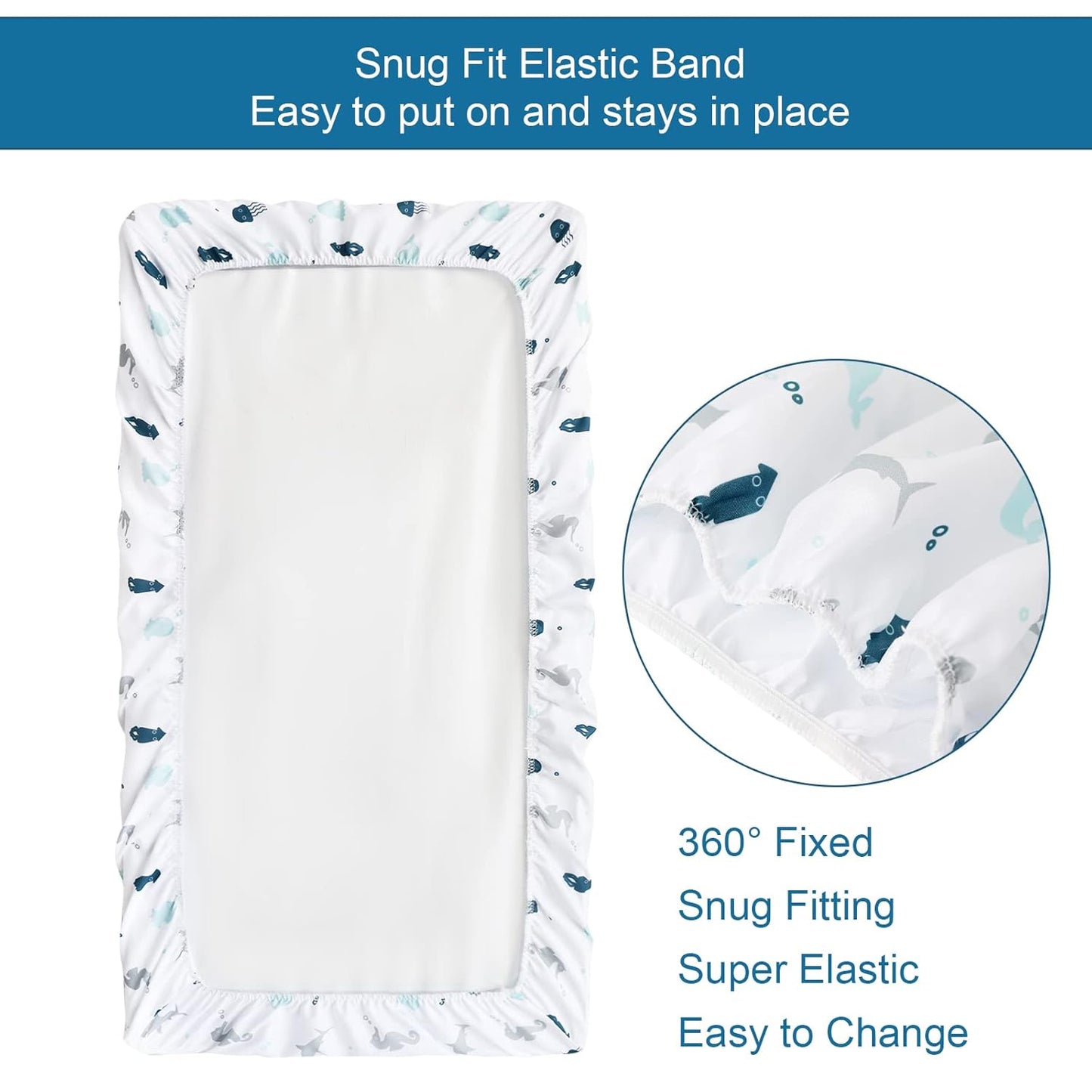 Changing Pad Cover for Boys Girls 4 Pack, Comfy & Breathable Changing Table Cover for 32''x16" Changing Table Pads, Diaper Changing Pad Cover, Dinosaurs & Ocean