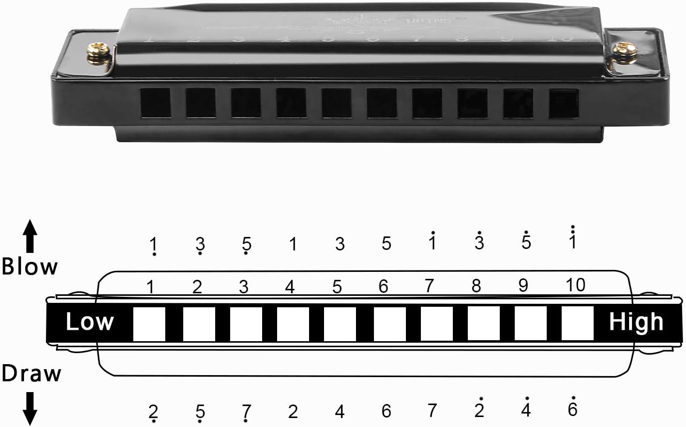 UPINS 4PCS Key of C Blues 10 Hole 20 Tones Titanium Color Harmonica with Case Cleaning Cloth for Beginner Students Kids (Gold, Pink, Silvery, Black)