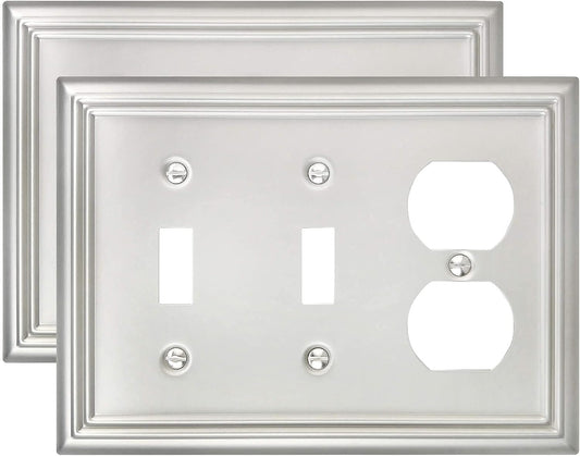 2-Pack Combination Toggle/Duplex Wall Plate, Faceplates for Light Switch, Receptacle Outlet, Dimmer Switch, Satin Nickel, 6.77''*4.88'', Midsize