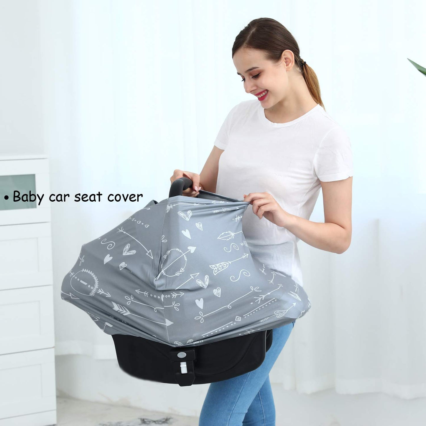Baby Car Seat Covers – Carseat Canopy Cover, Multipurpose Breastfeeding Cover, Breathable Stroller Covers (Arrows)