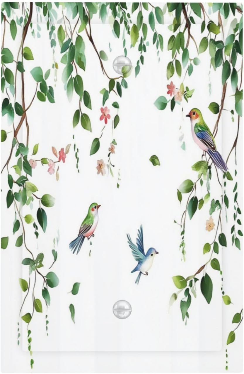 Light Switch Cover Plate Green Leaves Bird Eucalyptus Sage Plant 1 Gang No Device Blank Electrical Wall Plates Faceplate Decorative Switch Plate For Bed Room Living Room Decor