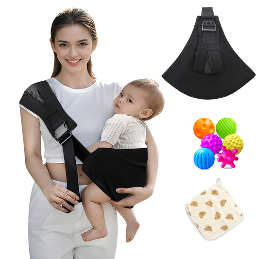 Baby Sling Carrier - Adjustable Baby Sling 2025 Upgraded Toddler Sling Comfortable Baby Wrap Carriers Ergonomic-Designed, Travel Friendly Carrying 10-45 Lbs(Black)