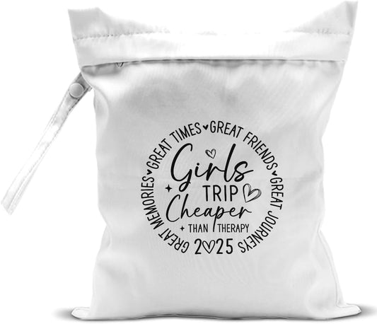 Girls Trip Gifts Wet Dry Bag, Beach Bag Wet Bag Favors, for Swimsuit Toiletry Travel Essentials For Women Aloha Bags, Beach Travel Gym Laundry bags for Dirty Diaper Swimsuit Gifts (White)