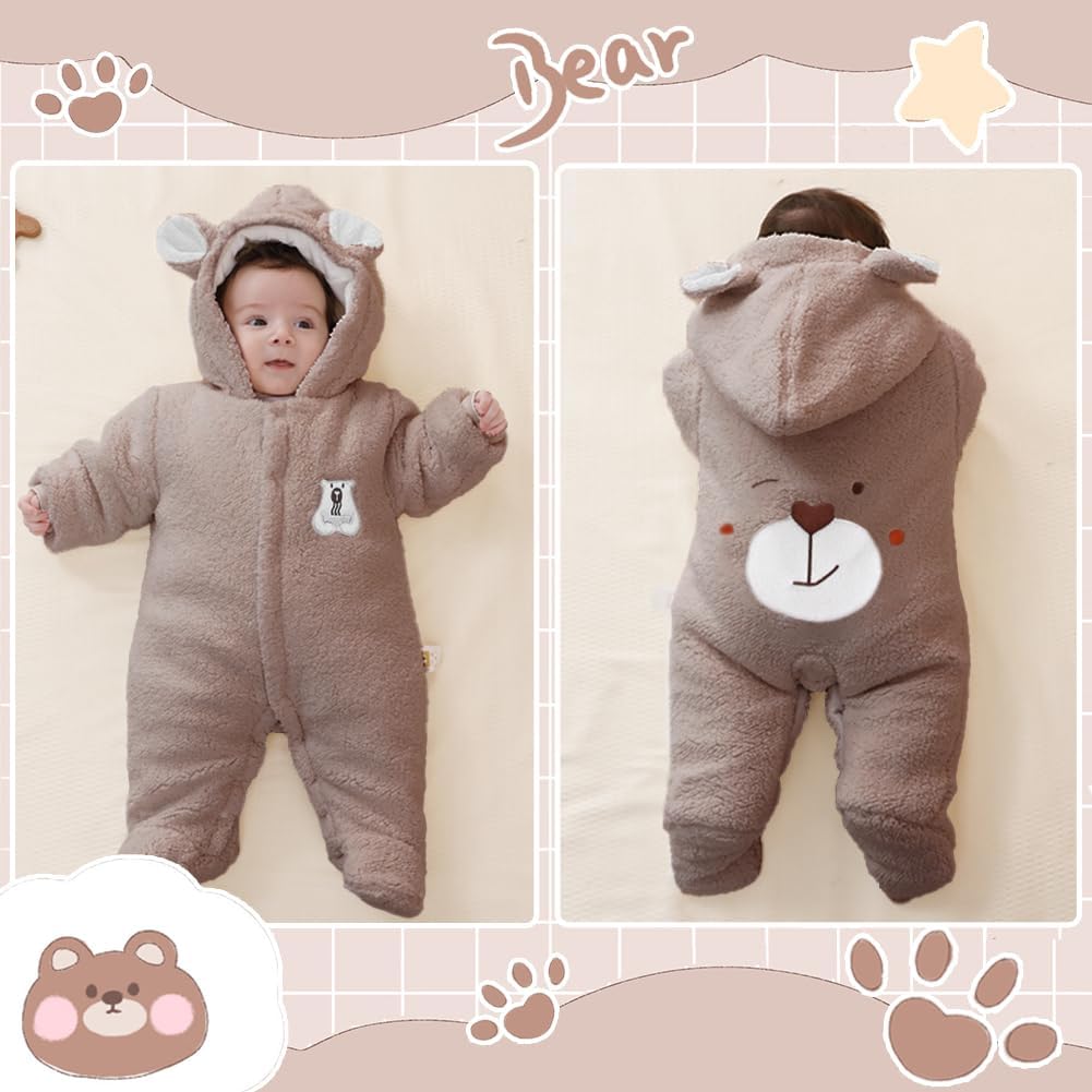 XIFAMNIY Newborn Fleece Footie Jumpsuit Hooded Warm Thicken Winter Outwear Snowsuit for Baby Girls and Boys