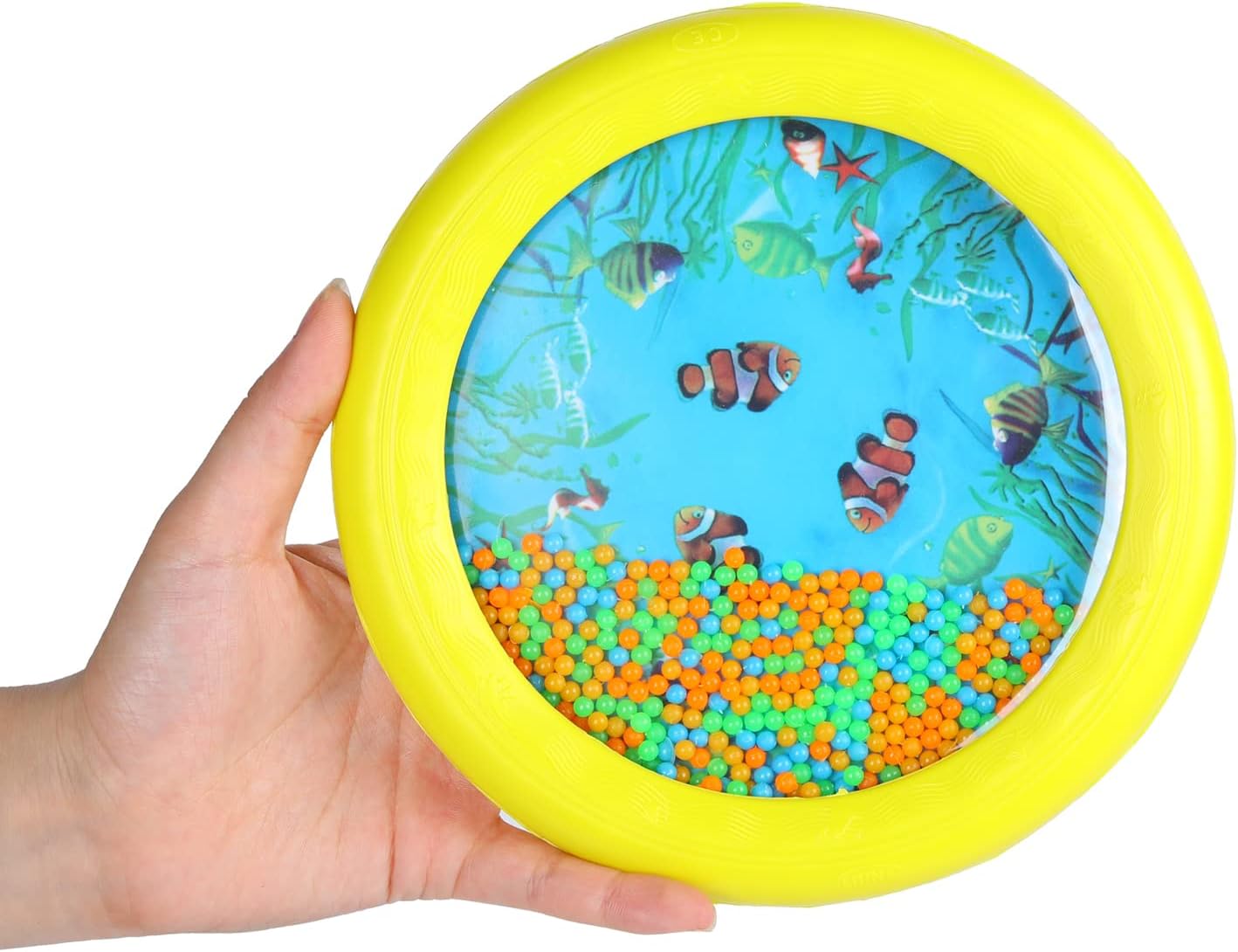 Musfunny Ocean Drum Wave Bead Drums Gentle Sea Sound Music Gift Musical Educational Sea Sound Drum Tool for Kid Child Baby (Yellow)