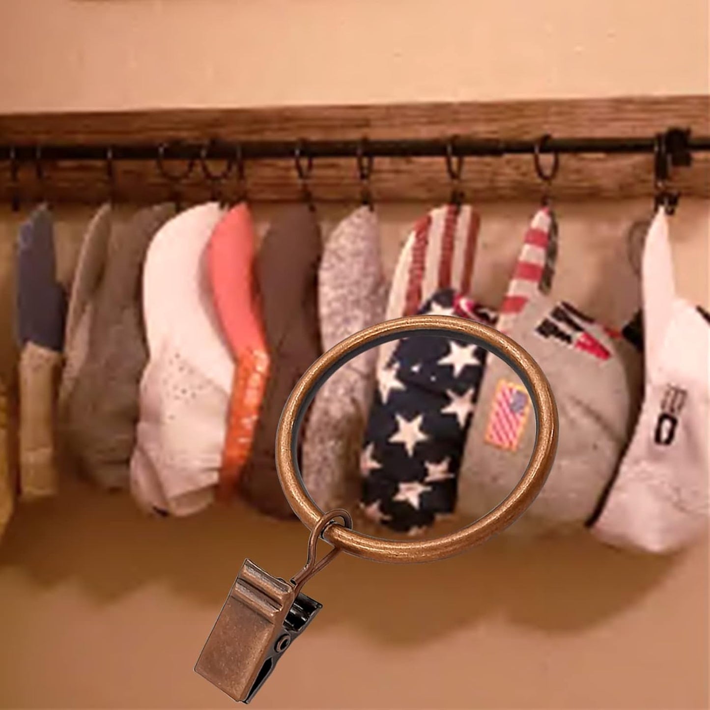 100 Pack Antique Copper Curtain Rings with Clips, Curtain Hooks Hangers Clip Rings for Hanging Drapes Bows Hat, Drapery Rings 1.5 in I D, Fits up to 1.2 in Diameter Curtain Rod.