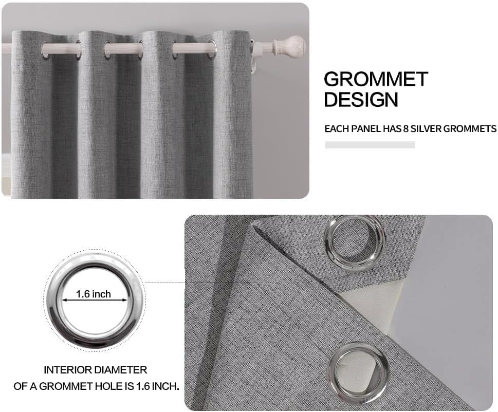 MIULEE Linen Texture Curtains for Bedroom Solid 100% Blackout Thermal Insulated Grey Curtains Grommet Room Darkening Curtains/Draperies Luxury Decor for Living Room Nursery 52x108 Inch (2 Panels)