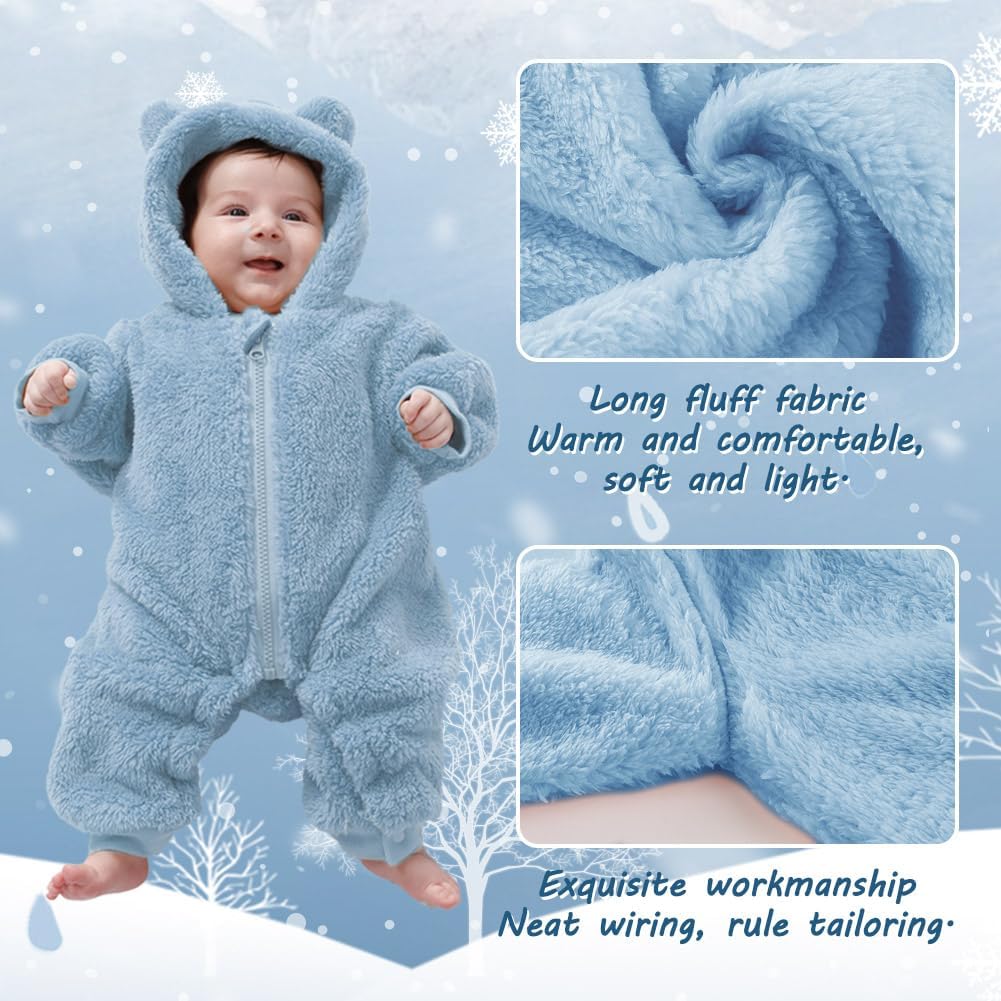 Newborn Baby Bear Outfit Suit Girls Boys Fleece Jumpsuit Romper Hooded Winter Snowsuit Clothes