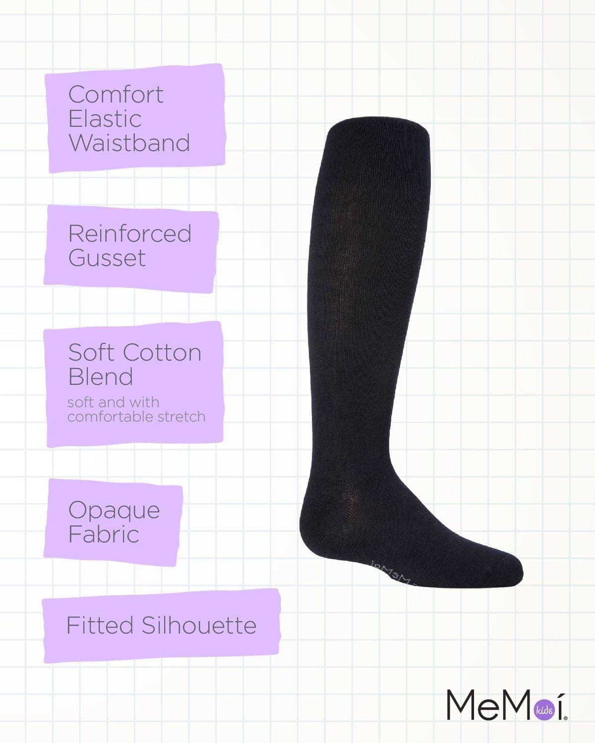 MeMoi Soft Pima Cotton Tights for Girls, Soft and Lightweight Opaque Tights for girls - Sizes 8 to 16