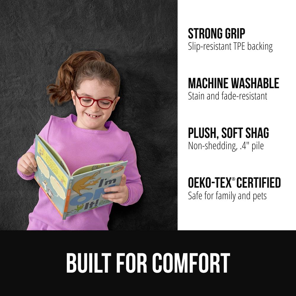 GORILLA GRIP Ultra Soft Washable Area Rug, 5x7, Stain and Slip Resistant Plush Thick Carpet for Bedroom Living Room, No Shed Floor Rugs, Pet Friendly, Dorm Essentials, Nursery Home Decor, Dark Gray