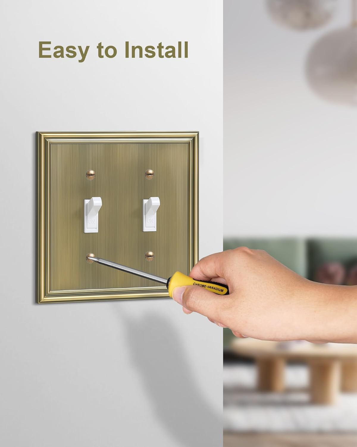 2-Pack Double Toggle Light Switch Cover Plate, Durable Solid Zinc Alloy Decorative Dual Switch Plate Covers, Antique Brass 2 Gang Wall Plate, Corrosion Resistant