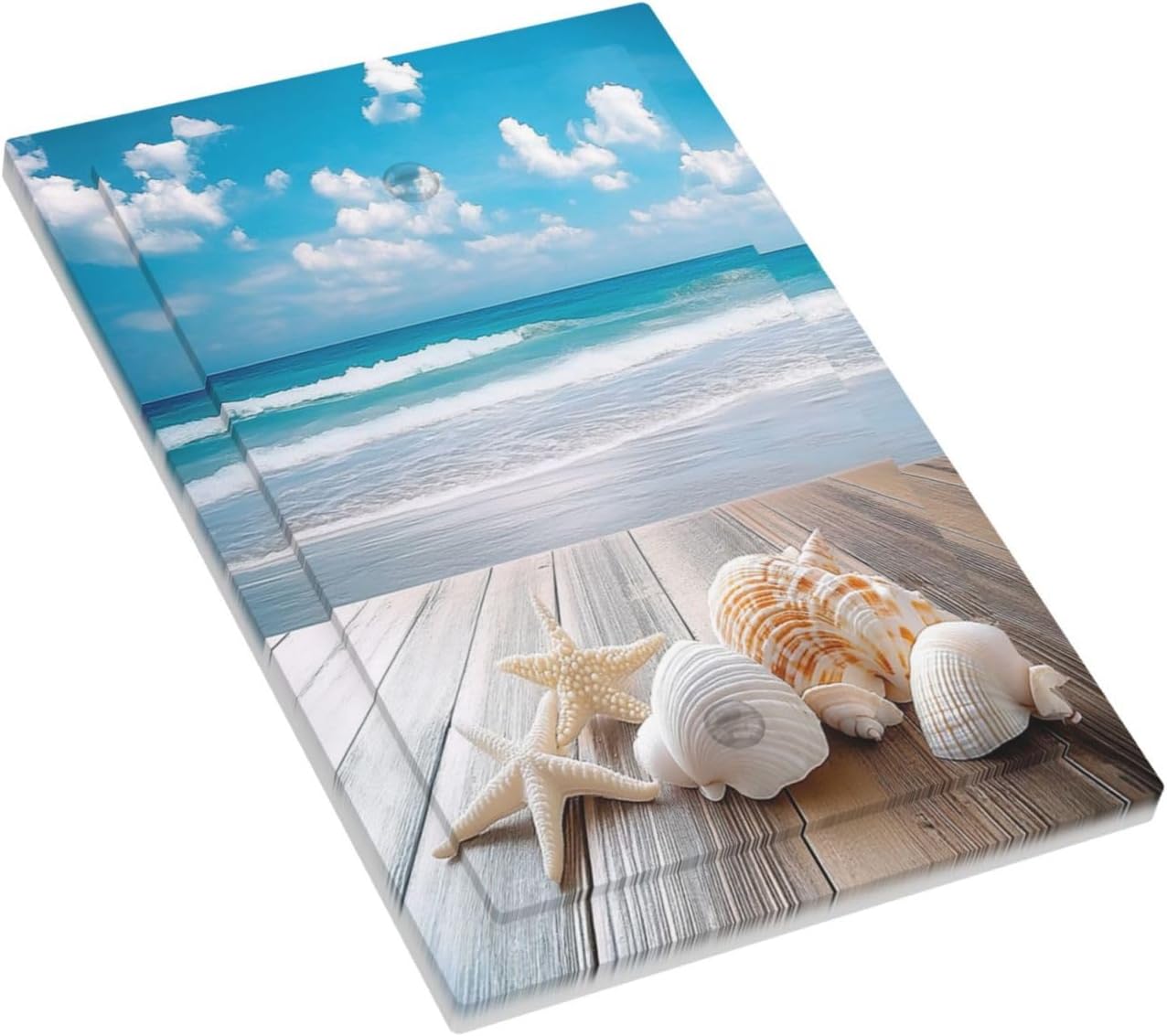 Light Switch Cover Plate Beach Waves Brown Wood Starfish Shells 1 Gang No Device Blank Electrical Wall Plates Faceplate Decorative Switch Plate For Bathroom Living Room Decor