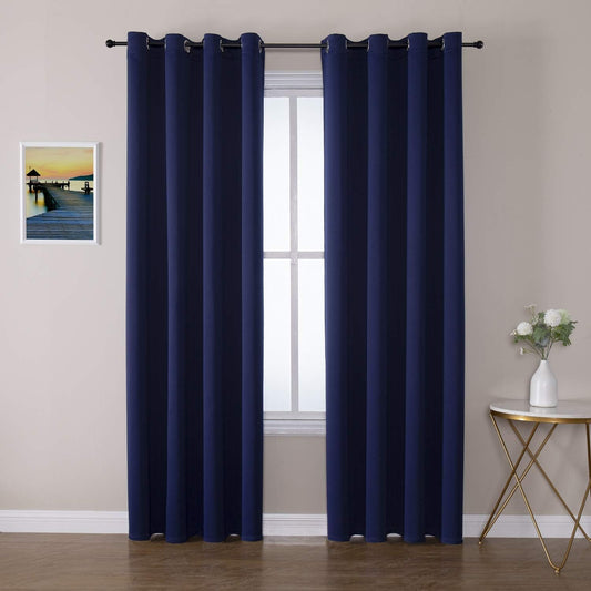 ChrisDowa Blackout Curtains 102 Inches Long 2 Panels Set for Living Room, Grommet Thermal Insulated Room Darkening Curtains for Bedroom (Navy Blue, 52 x 102 Inch)