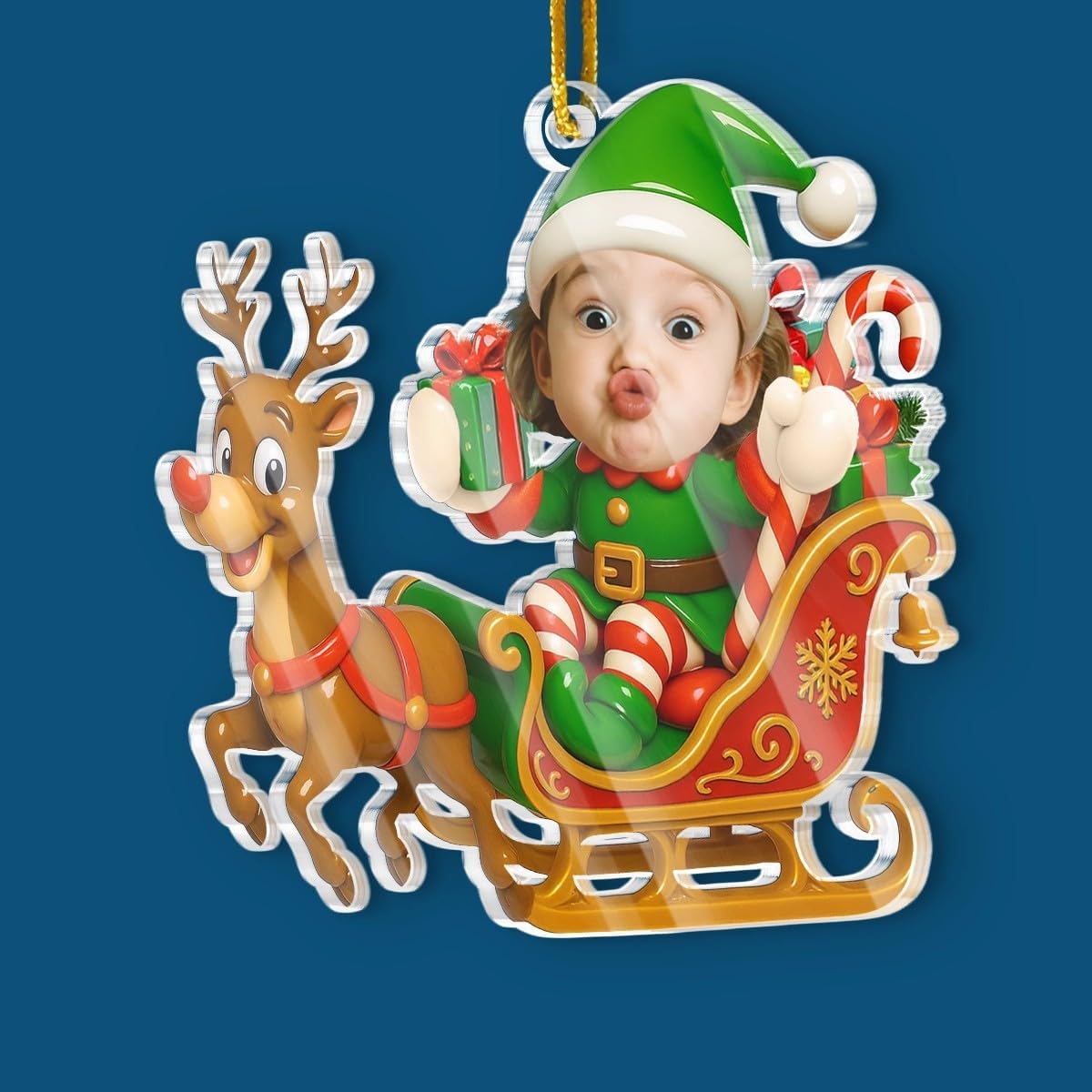 Pawfect House Custom Photo 2D Acrylic Ornament, Personalized Christmas Birthday Gifts for Kids, Sleigh Bells Fun, Funny Kid Christmas Ornaments 2025, Newborn Ornament Gifts for New Mom, New Dad