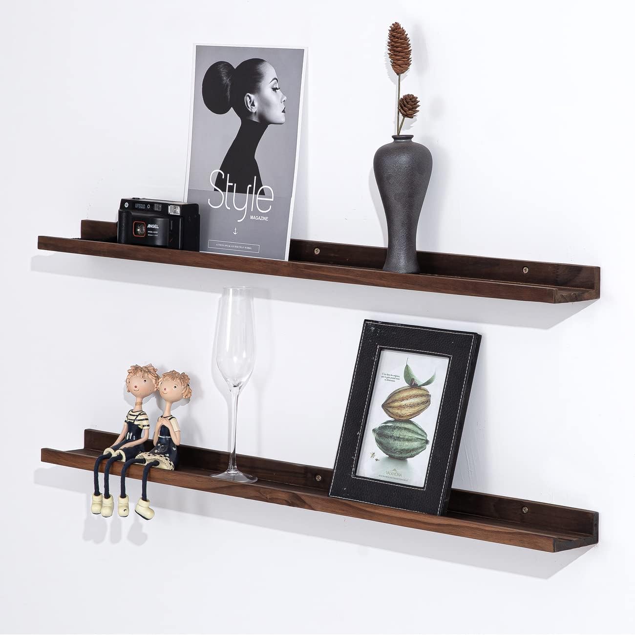 AZSKY Deep Walnut Floating Shelves Large Long Wall Storage Shelves Dark Walnut 48 Inch Wall Mount Hanging Picture Ledge Wall Decor for Bedroom Living Room Bathroom Kitchen Storage a Set of 3