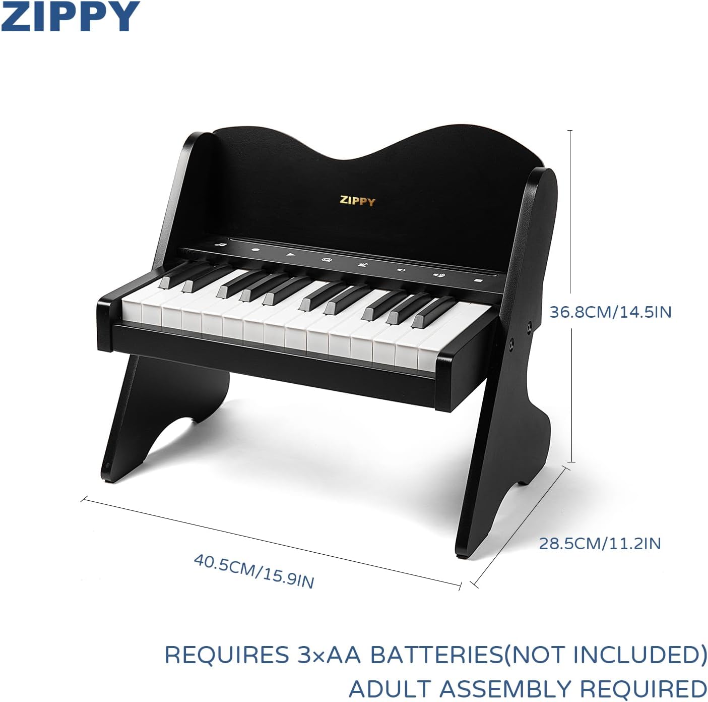 ZIPPY Kids Piano Keyboard, 25 Keys Digital Piano for Kids, Touch Sensitive Control Panel, Volume Adjustable, Mini Music Educational Instrument Toy, Wood Toy for Toddlers Girls Boys (Black)