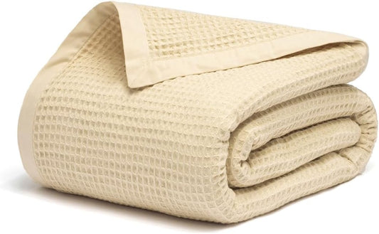 Salt Earth GOTS Certified 100% Organic Cotton Throw Blanket, 60" X 80" Waffle Blankets & Throws for Bed, Throw Blanket for Couch,Modern and Cozy Blanket, All Seasons, Comfy Soft Blanket (Parchment)