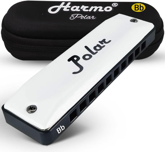 Harmo Polar Diatonic Harmonica Key of Bb - 10 Holes 20 Notes, Blues Harp Mouth Organ With Case, Phosphor Bronze Reeds, Suitable for All Genres, Harmonica for Kids, Adult, Beginners & Professionals