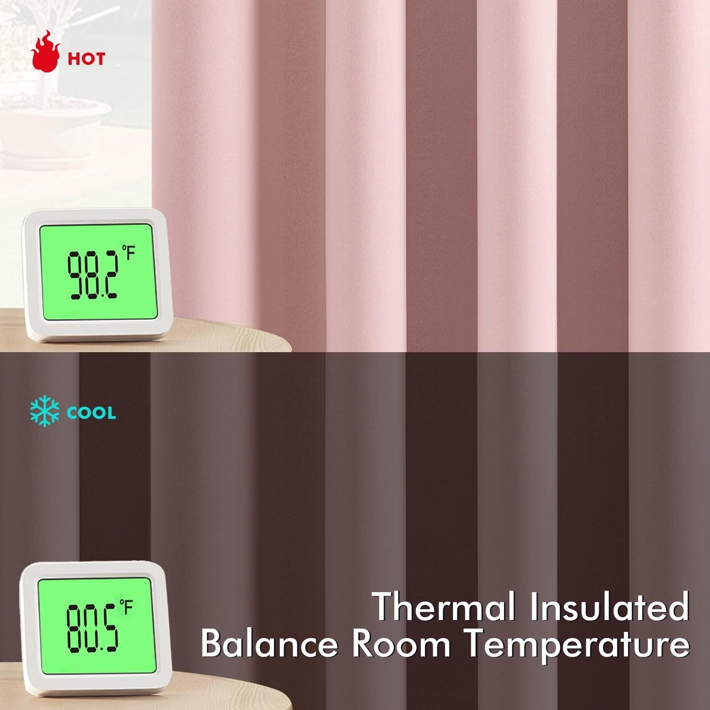 MIULEE Baby Pink Blackout Curtains for Girls Bedroom Living Room 68 Inches Long 2 Panels, Nursery Thermal Insulated Room Darkening Drapes Solid Grommet Top Noise Reducing Window Curtains 40x68 Inch