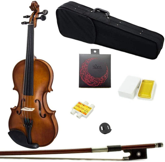 Paititi Artist-100 Student Violin Starter Kit with Brazilwood Bow Lightweight Case, Pitchpipe, Extra Strings and Rosin (1/16)