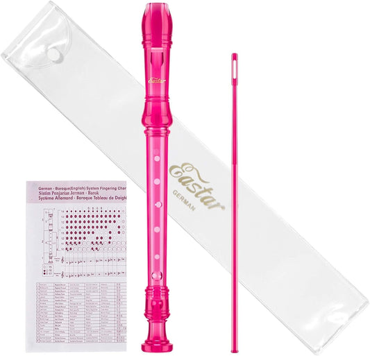 Eastar Soprano Recorder Instrument for Kids Students Beginners, German fingering C Key with Cleaning Kit, Storage Bag, Fingering Chart, ERS-1GP, Pink, School-Approved