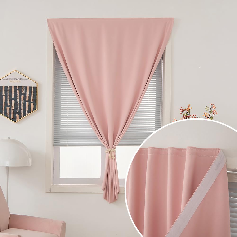 Self Adhesive Blackout Curtains- Stick on Curtains Shades Window Blinds Curtains No Rod Needed Easy to Hang Curtain, Use for Bedroom, Living Room,Roman Shades, 47" W X 59" L, Pink, 1 Panel
