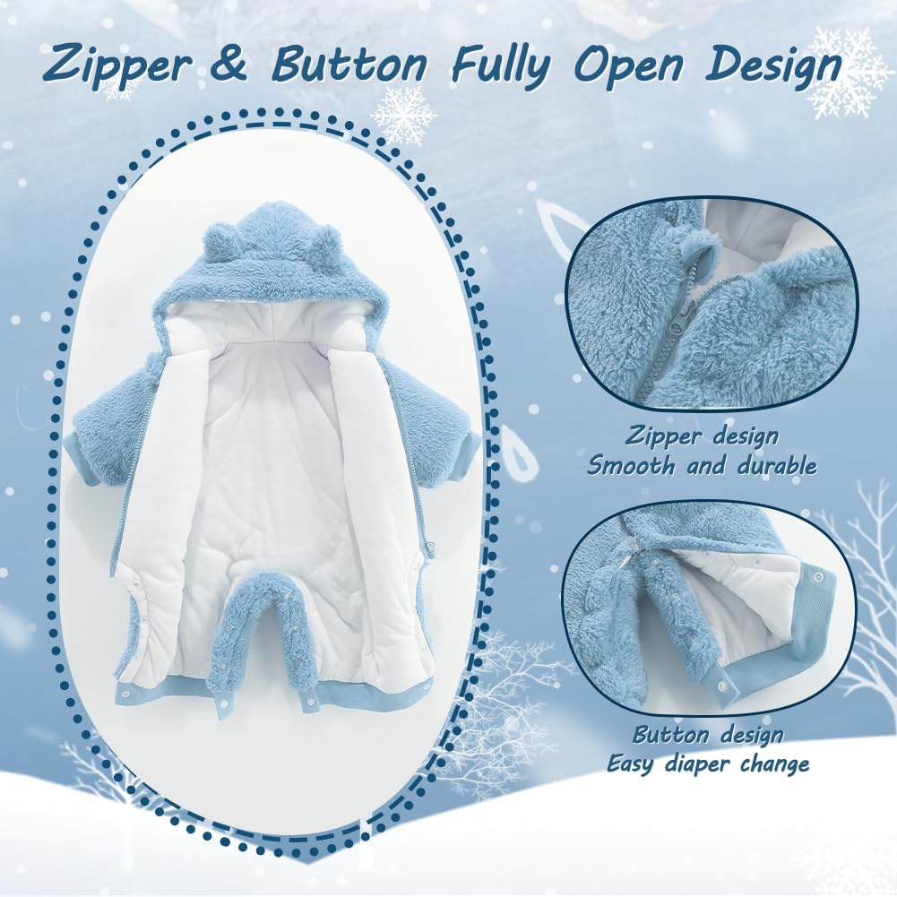Newborn Baby Bear Outfit Suit Girls Boys Fleece Jumpsuit Romper Hooded Winter Snowsuit Clothes