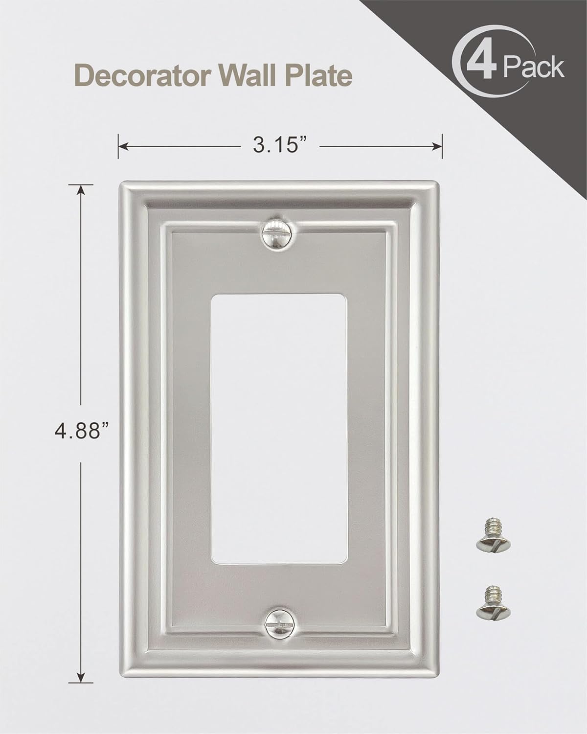 4-Pack Decorator Wall Plate, Satin Nickel Electrical Outlet Cover Plate for Receptacle, Dimmer Switch, GFCI Outlet, Midsize, A035 Series