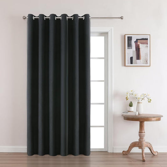 Joydeco Charcoal Grey Blackout Curtains 90 Inches Long, Curtains 90 Inch Length 1 Panel for Bedroom, Thermal Insulated Linen Black Out Curtains with Grommets(100x90, Charcoal Grey)