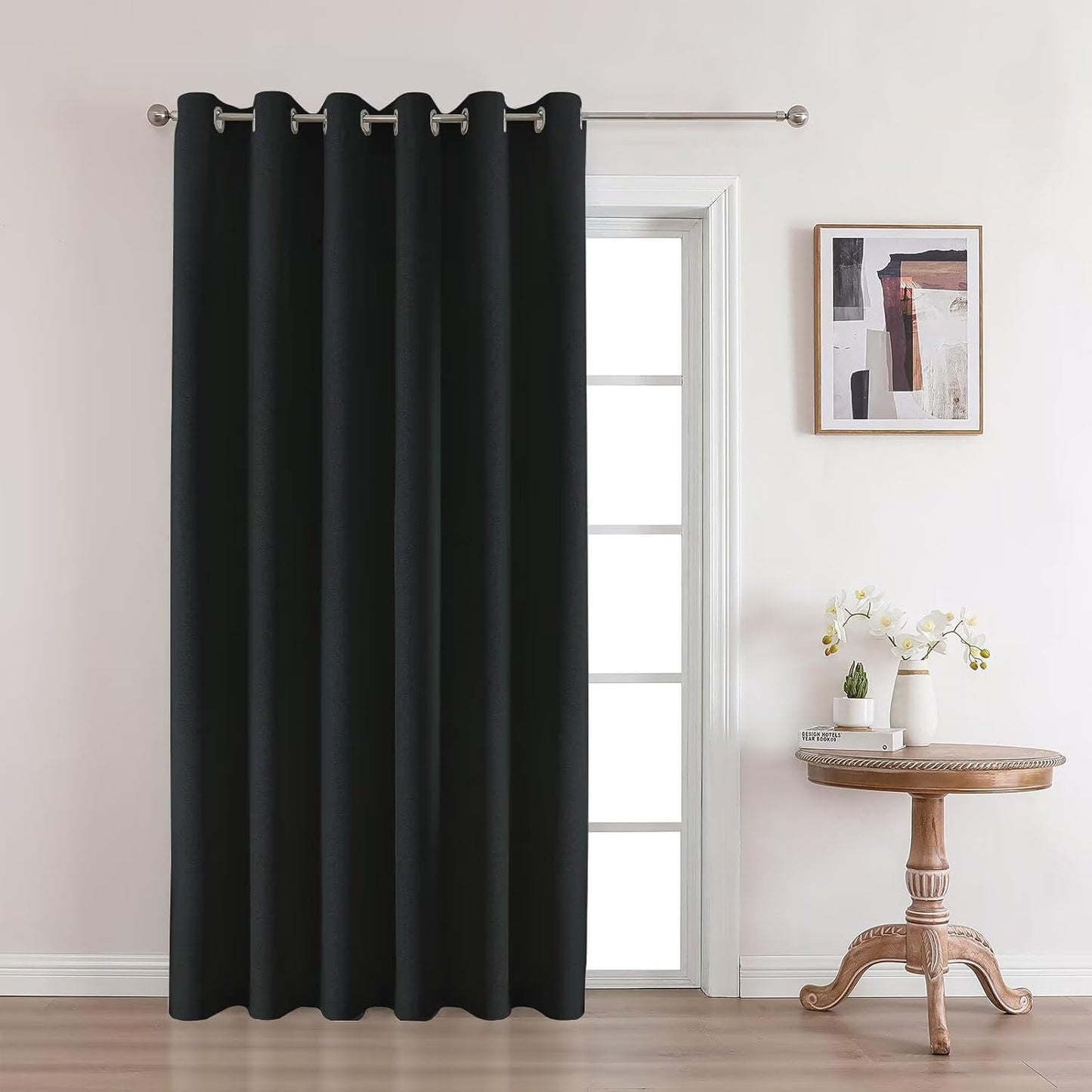 Joydeco Blackout Curtains 96 Inch Length, 1 Panel for Bedroom, Thermal Insulated Linen Black Out Curtains with Grommets (100x96)