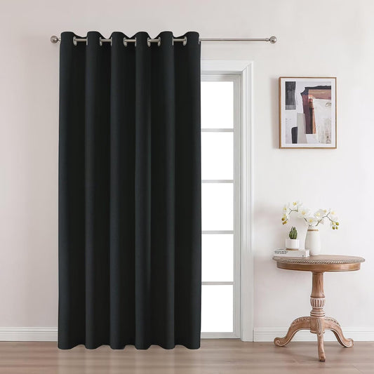 Joydeco Black Blackout Curtains 120 Inches Long, Extra Long Curtains 120 Inch Length 1 Panel for Bedroom, Thermal Insulated Linen Black Out Curtains with Grommets(100x120, Black)