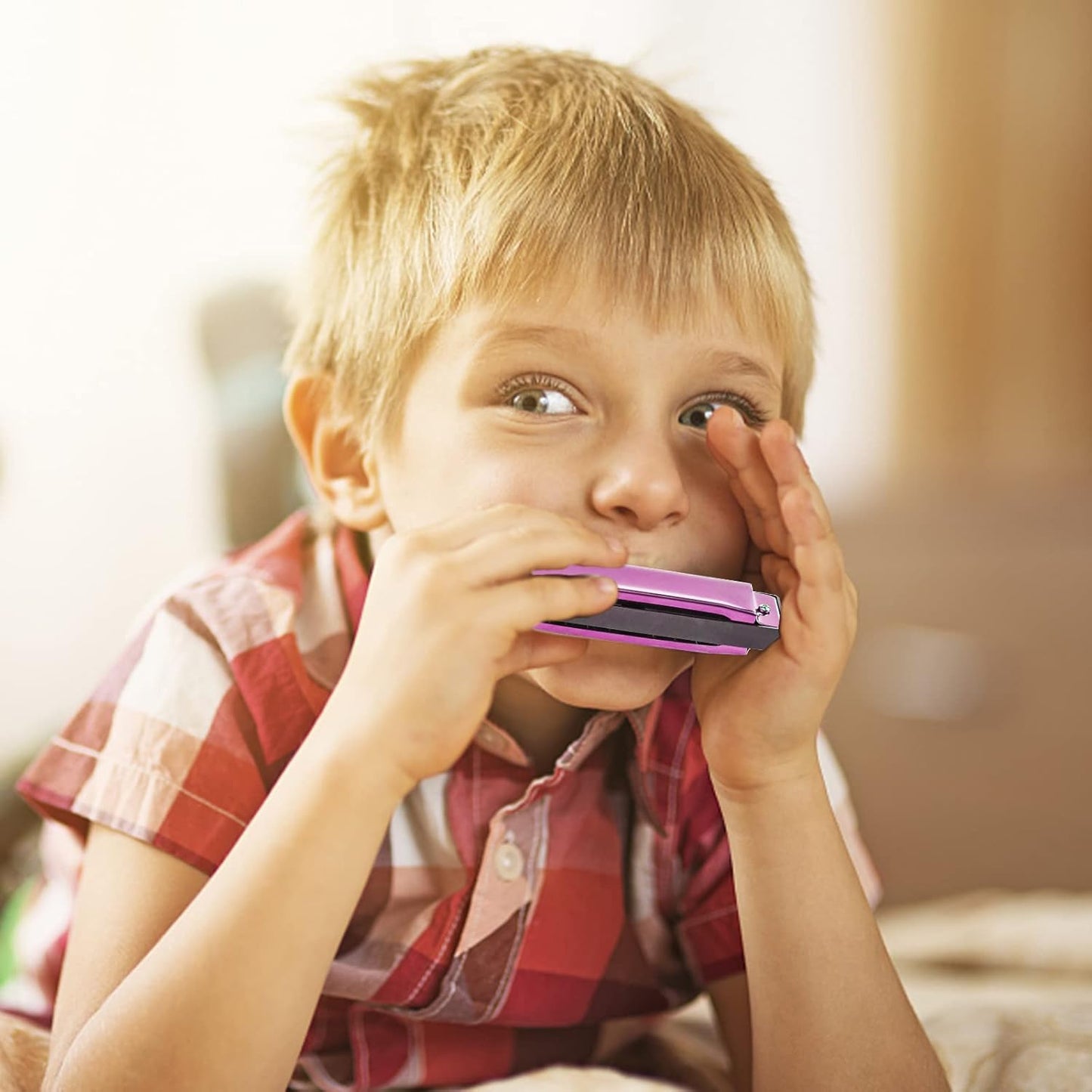 Koogel Kids Harmonica Set, Pink and Blue 10 Hole Distonic Harmonica Key of C Music Instruments for Beginners