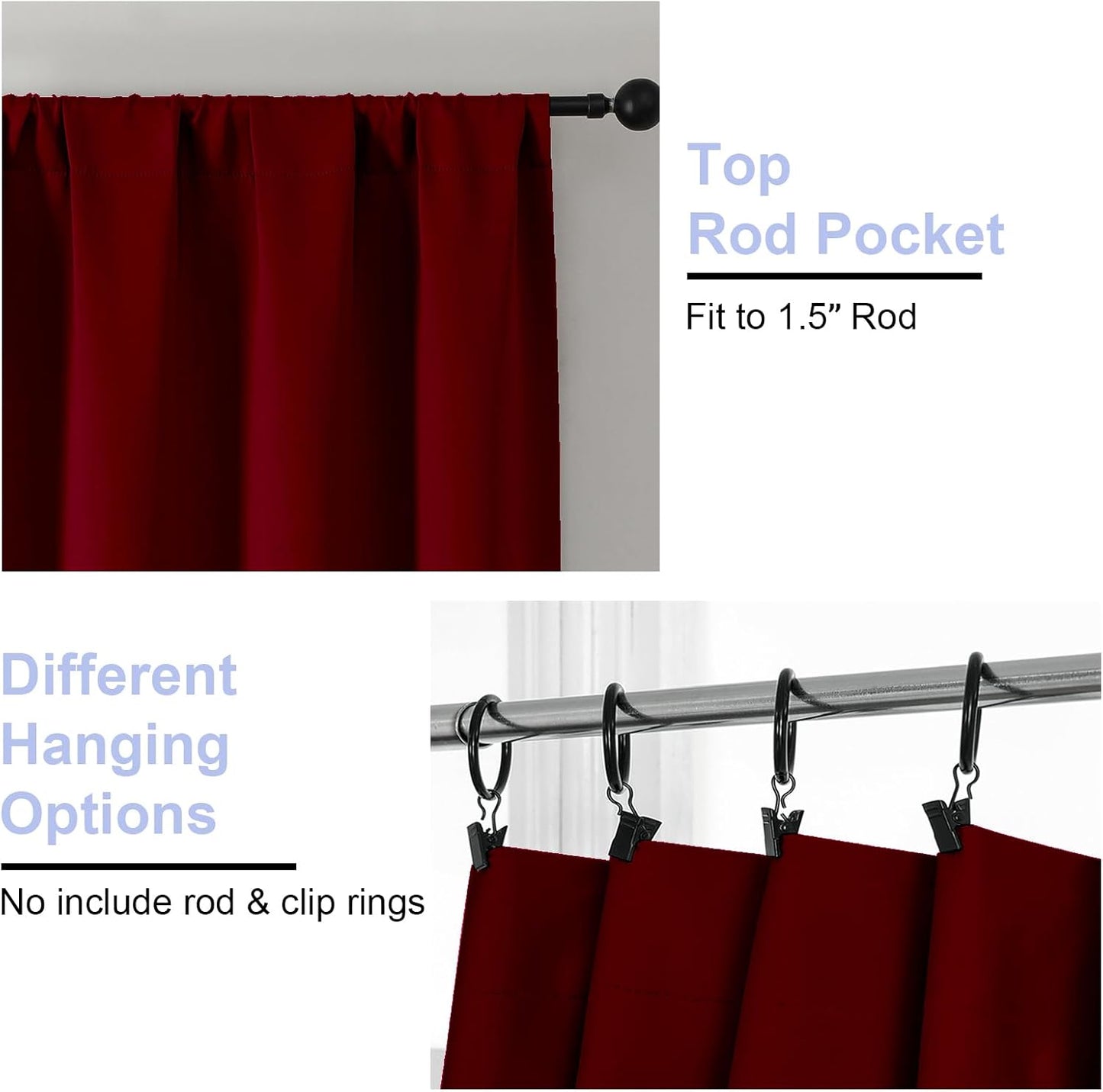 Simplebrand Ava Red Blackout Curtains for Bedroom 96 Inches Long 2 Panels, Solid Thermal Insulated, Energy Saving Nursery Window Treatment Curtains Blackout Drapes, W40 x L96 Inch, Red
