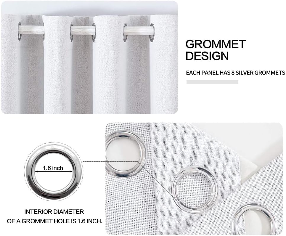MIULEE Linen Texture Curtains for Bedroom Solid 100% Blackout Thermal Insulated Grayish White Curtains Grommet Room Darkening Curtains/Drapes for Living Room Nursery 52x96 Inch (2 Panels)