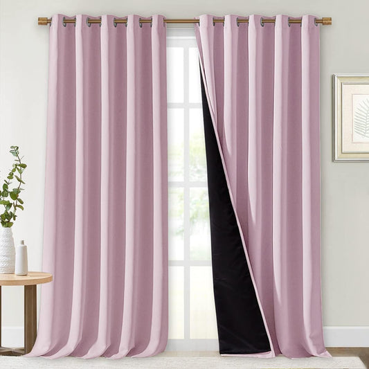 NICETOWN 100% Blackout Window Curtain Panels, Heat and Cold Blocking Drapes with Black Liner for Nursery, 108 inches Thermal Insulated Draperies (Lavender Pink, 2 Pieces, 70 inches Wide Each Panel)
