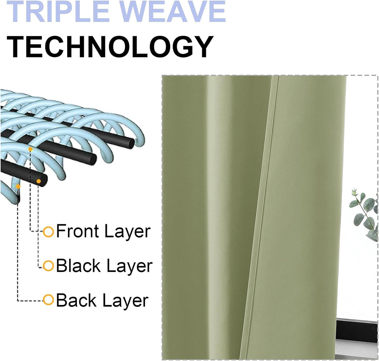 Simplebrand Ava Sage Green Blackout Curtains for Patio 108 Inches Long 2 Panels Set, Solid Thermal Insulated Room Darkening Rod Pocket Window Treatment Curtains Blackout Drapes, W50 x L108 Inch